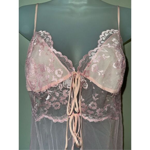 Victoria's Secret Sheer Pink Lace Cherry Blossom Open Top Mini Slip Dress Size M - Picture 3 of 10